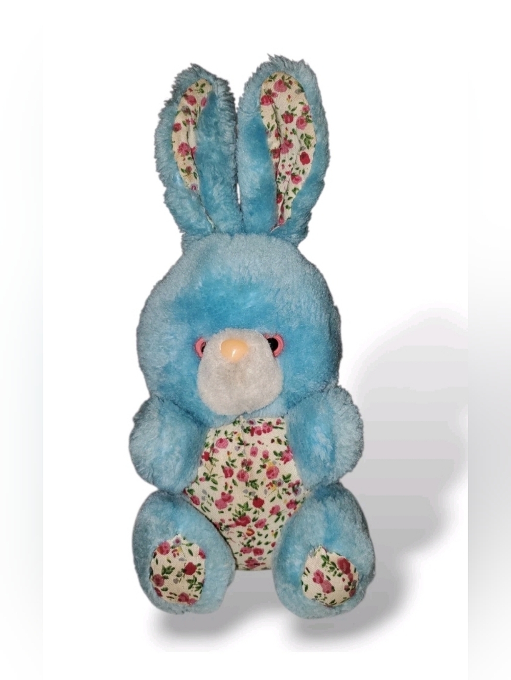 Plush Blue Bunny with Floral Accents - Kids Stuffed Animal